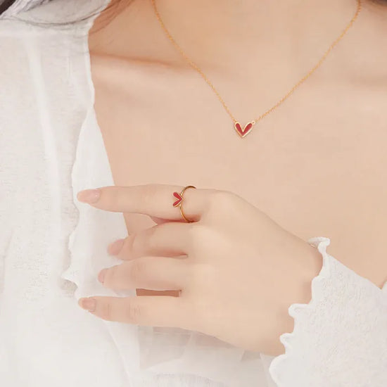 Rood emaille hart Ring, gouden hart Ring.🌟Ftrib.com